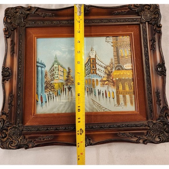 Alley Scene Hand Painted Signed Art Wood Carved Ornate Frame 15"x13" Kitty - Picture 9 of 10